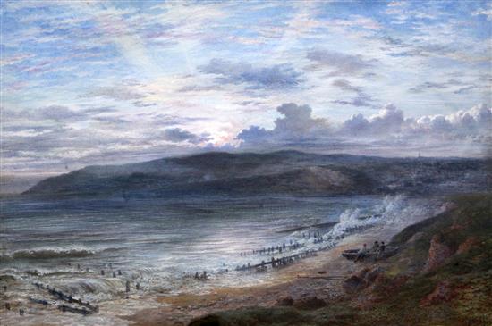 J.B. Surgey (fl.1851-1883) Winter sunset, Sandown Bay, Isle of Wight, 13 x 20in.